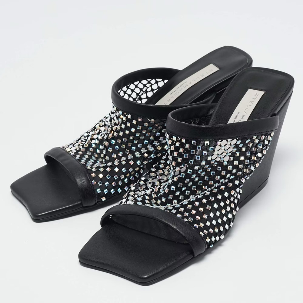 Stella McCartney Black and Crystal Mesh Mules